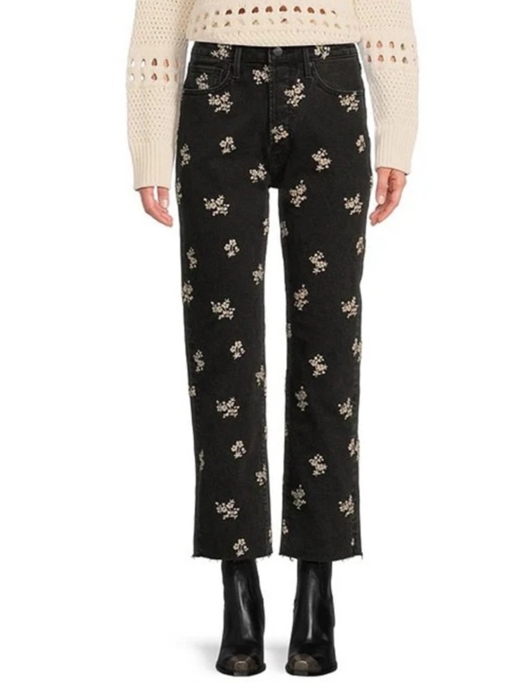 Driftwood Royce floral embroidered straight leg loose fit bohemian Jeans Size 30